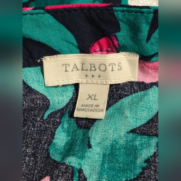 Talbots Navy Blue Floral Pink and Green Women's Top Blouse - Picture 9 of 11